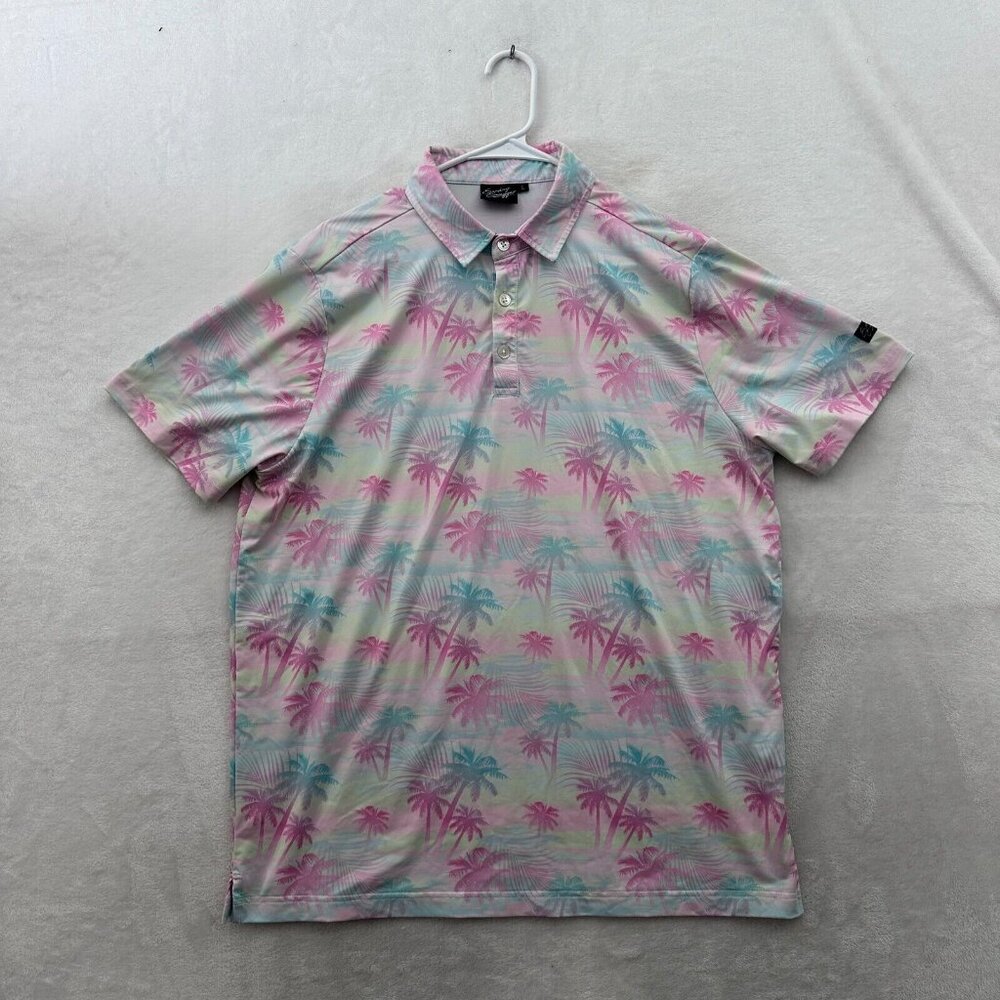 Sunday Swagger Polo Shirt Mens L Pink Palm Trees Geometric Golf Performance